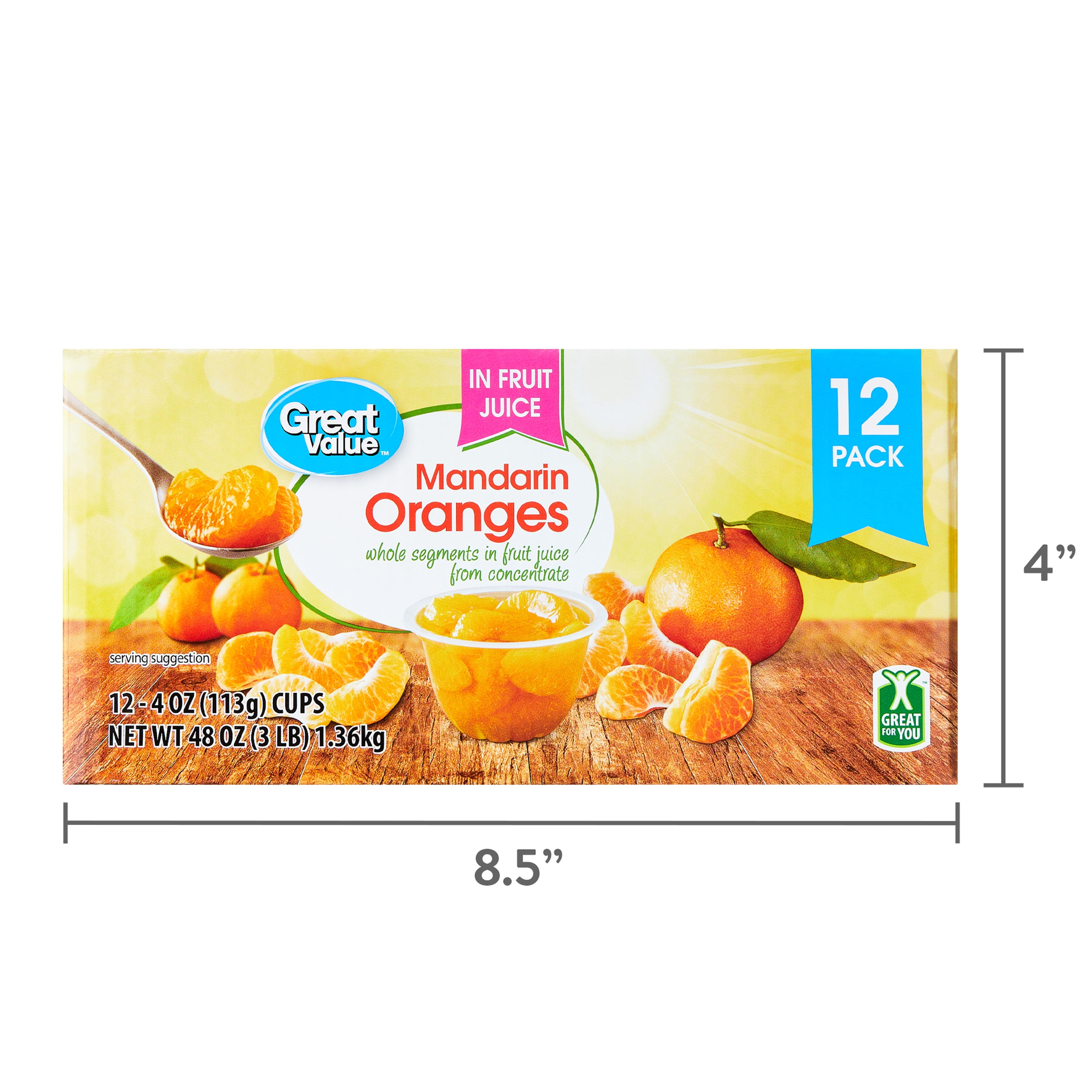 Great Value Mandarin Oranges in 100% Juice, oz, 12 Count Light