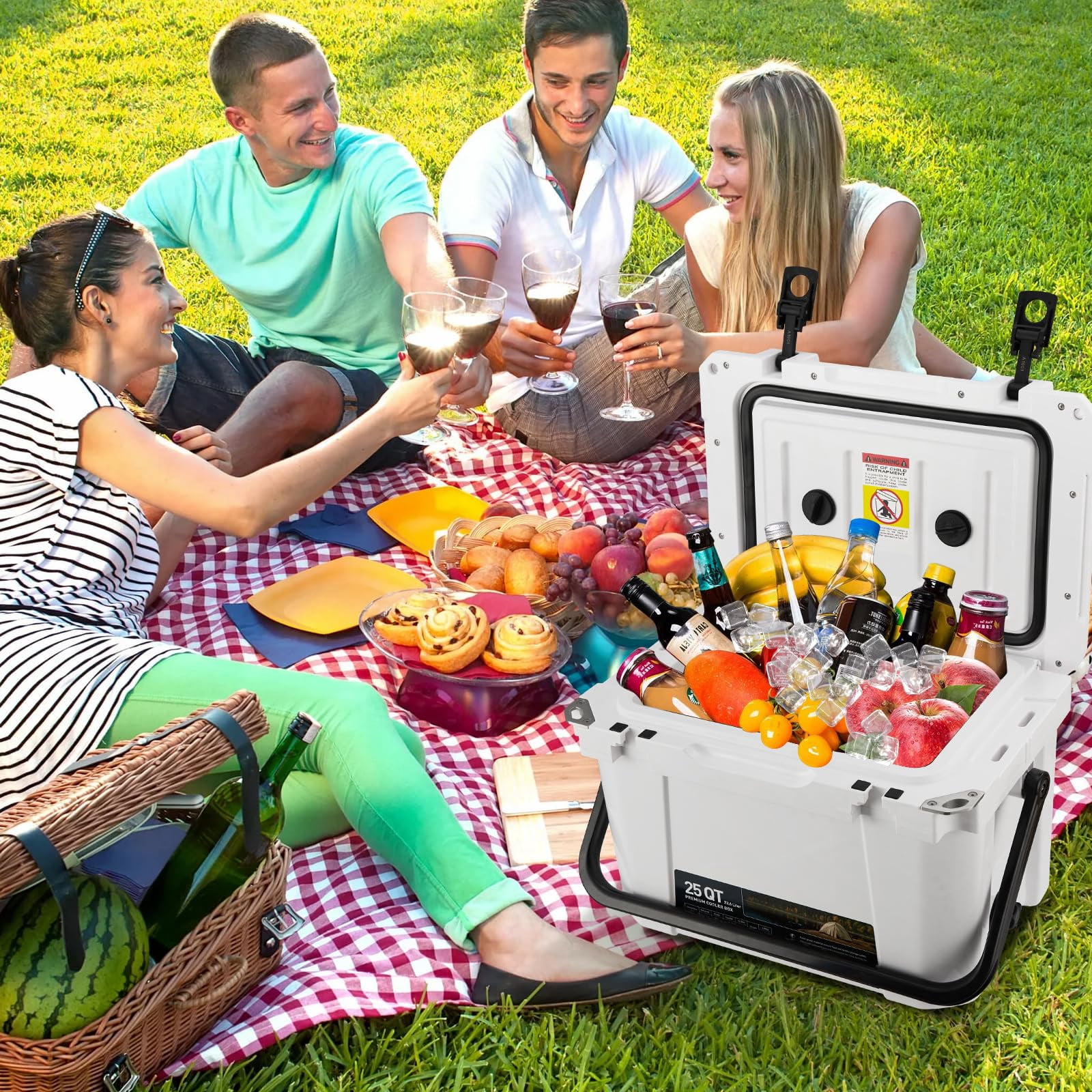 Litake 25 Quart Hard Camping Cooler, Portable Insulated Ice Chest Cooler Box with Heavy Duty Handle, 5-Day Ice Retention, Great for Beach, Camping, Picnic, BBQ, Fishing