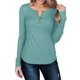 thumbnail image 2 of Camisa de jersey para mujer, manga larga, color puro, casual, botón delgado, parte delantera, punto acanalado, túnica de otoño para otoño, primavera, azul lago S, 2 of 6