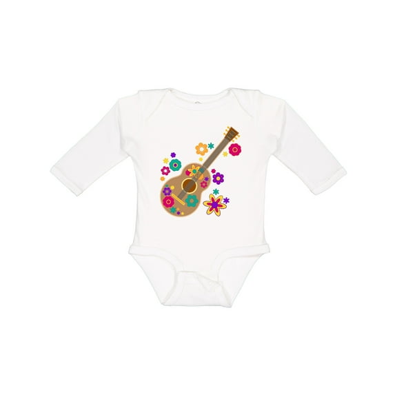 Inktastic Acoustic Guitar with Colorful Flowers Boys or Girls Long Sleeve Baby Bodysuit