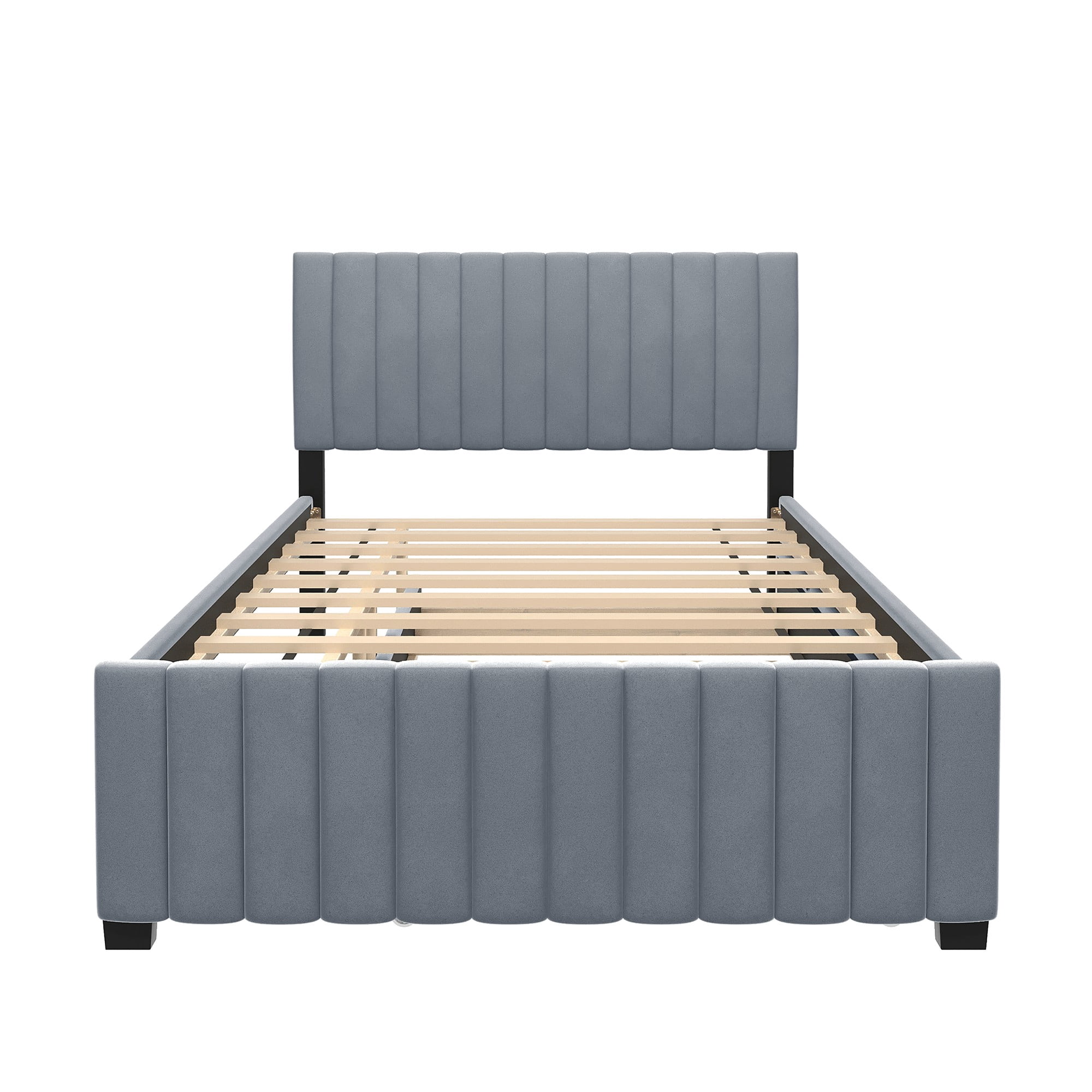 Aukfa Full Size Upholstered Platform Bed Frame with Twin Size Trundle for Bedroom,Guestroom, Gray