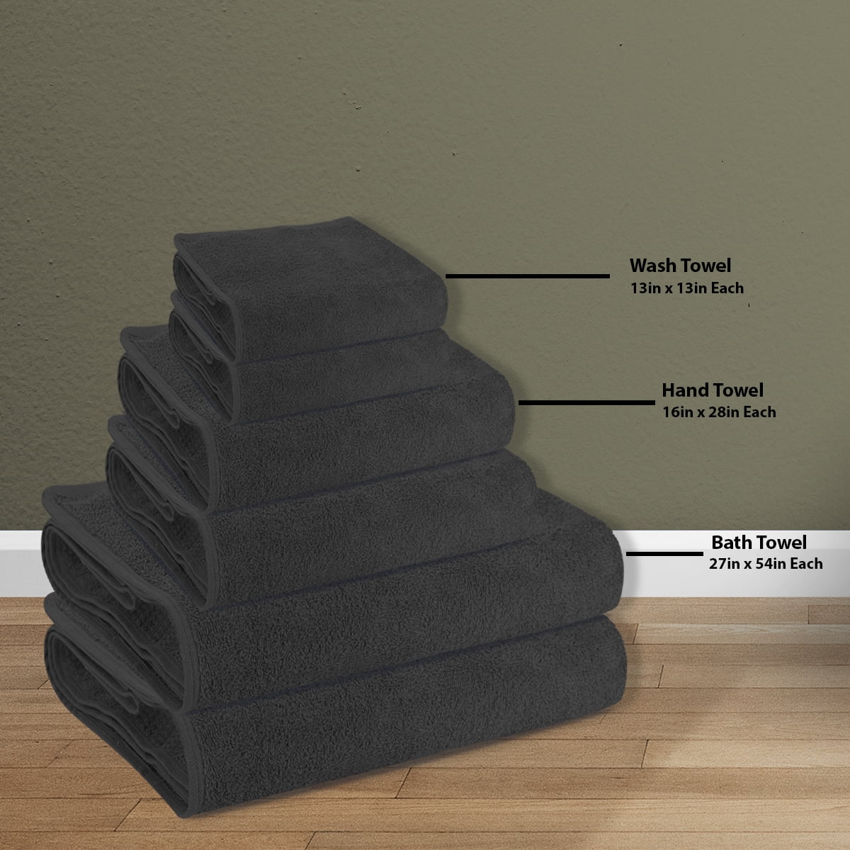 Triangle Weavers 100% Cotton Black Terry Towels 550 GSM Set of 6 – 2 Bath, 2 Hand, 2 Wash Towels