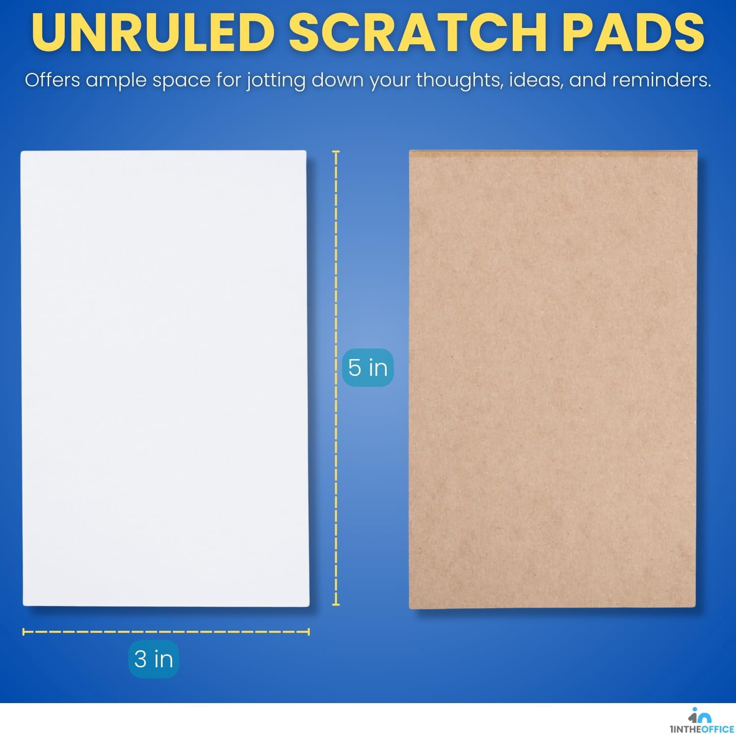 1InTheOffice Memo Pads, Memo Note Pads, Unruled Glued Top White Scratch Pads, 3x5, 100 Sheets, 12/Pack