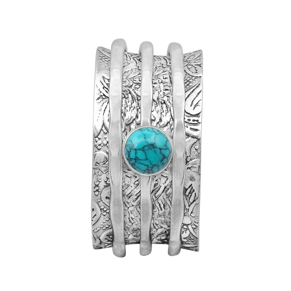 Mooneye 5mm Round Turquoise 925 Silver Meditation Anxiety Men Women Wedding Spinner Ring