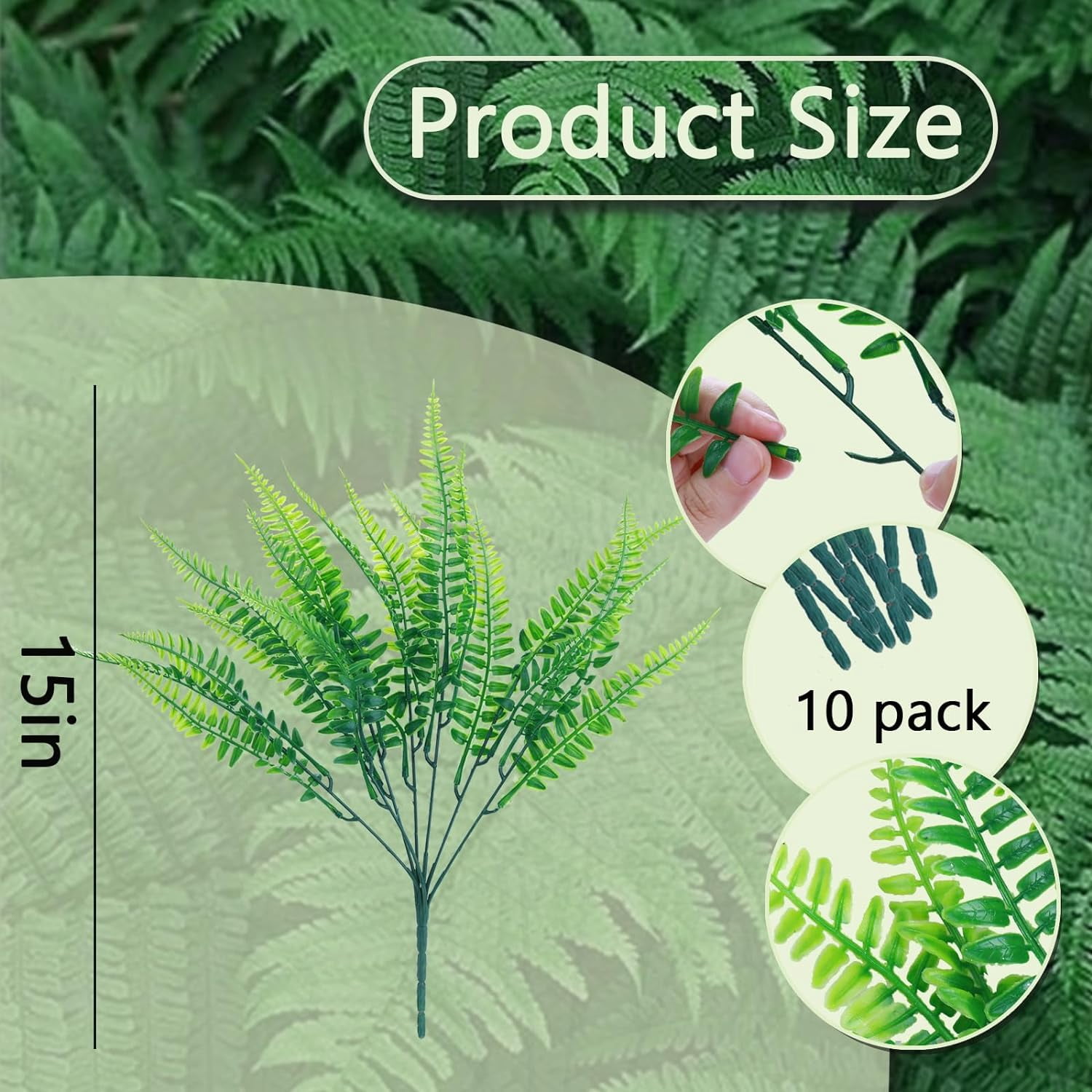 24 Pcs Artificial Boston Ferns for Outdoors UV Resistant Greenery Stems Faux Shrubs Plants for Garden Front Porch Table Window Box Home Decorations