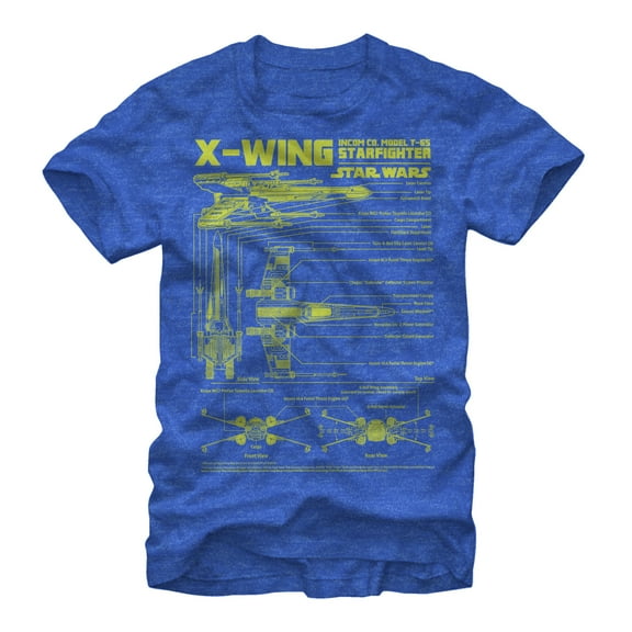 Men's Star Wars X-Wing Schematics  Graphic Tee Royal Blue Heather Large