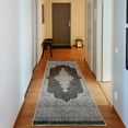 thumbnail image 1 of Ethnic Decorative Rug, Floral Silhouettes Background with Ethnic Floral Frame Like Graphic Design, Quality Carpet for Bedroom Dorm and Living Room, 6 Sizes, Dark Grey and Pearl, by Ambesonne, 1 of 2