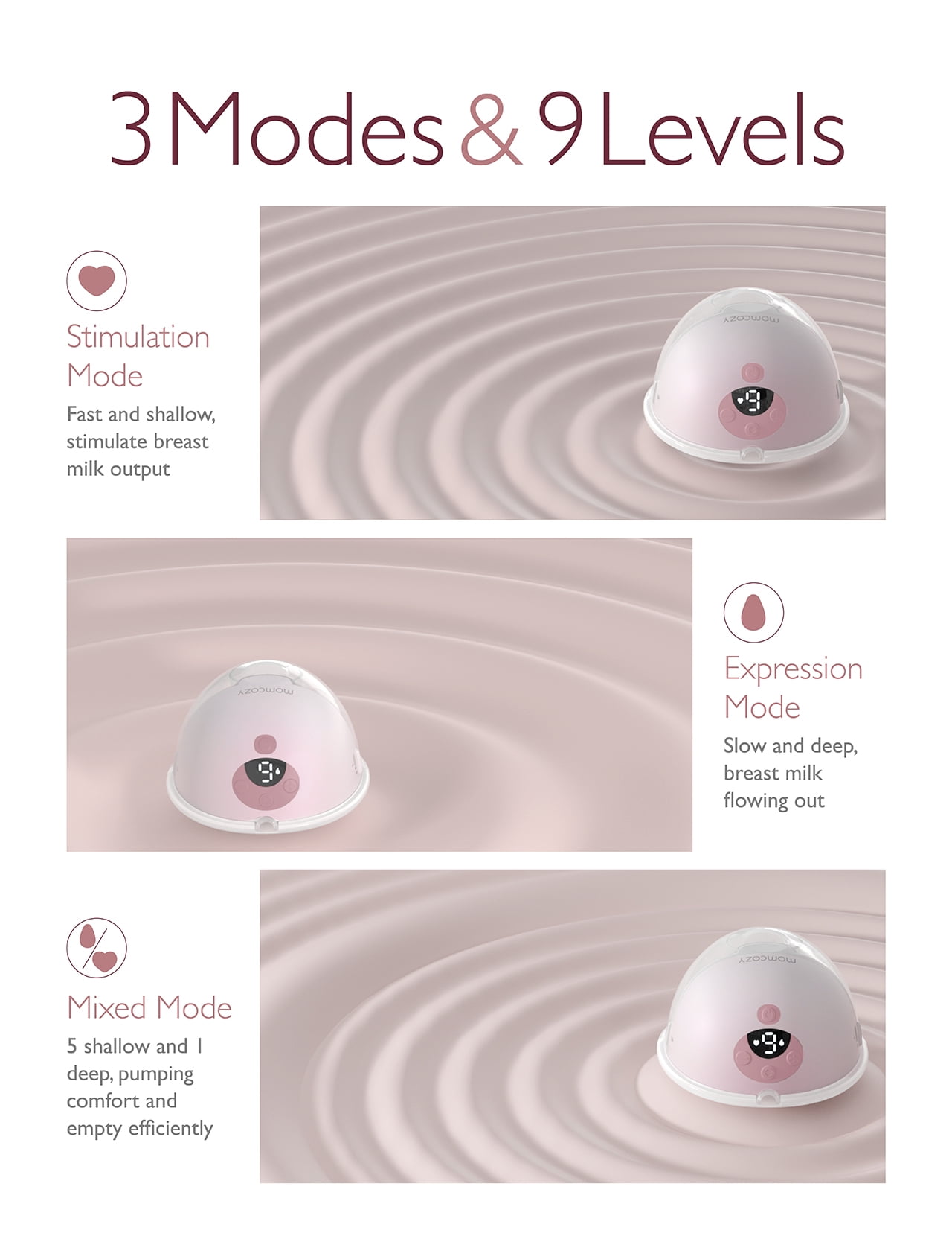 Momcozy M5 Hands-Free Wearable Breast Pump 3 Modes 9 Suction Levels Portable Electric Pump 24mm 2 Pack Gradient Pink