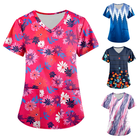 

XHJUN Scrub Tops for Wamen Clearance Active Stretch Women s Mixed Floral Pewter Print Scrub Top Hot Pink XXXXXL