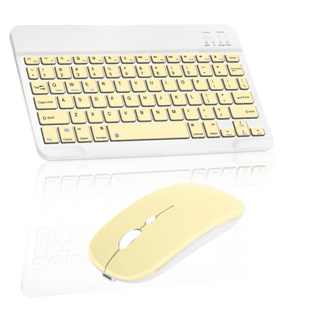 Rechargeable Bluetooth Keyboard and Mouse Combo Ultra Slim Full-Size Keyboard and Ergonomic Mouse for MediaPad 7 Vogue and All Bluetooth Enabled Mac/Tablet/iPad/PC/Laptop -Banana Yellow