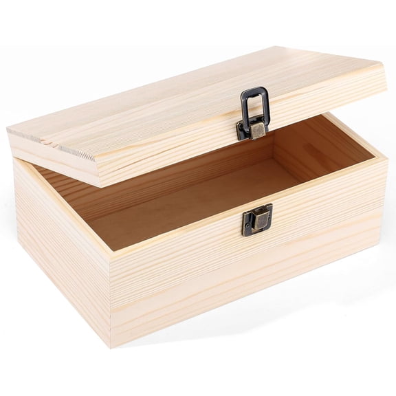 Unpainted Wood Box with Hinged Lid - Large 9.2"x5.5"x3.9" for Crafts DIY Storage Jewelry & Gift Box and Hobby Organization