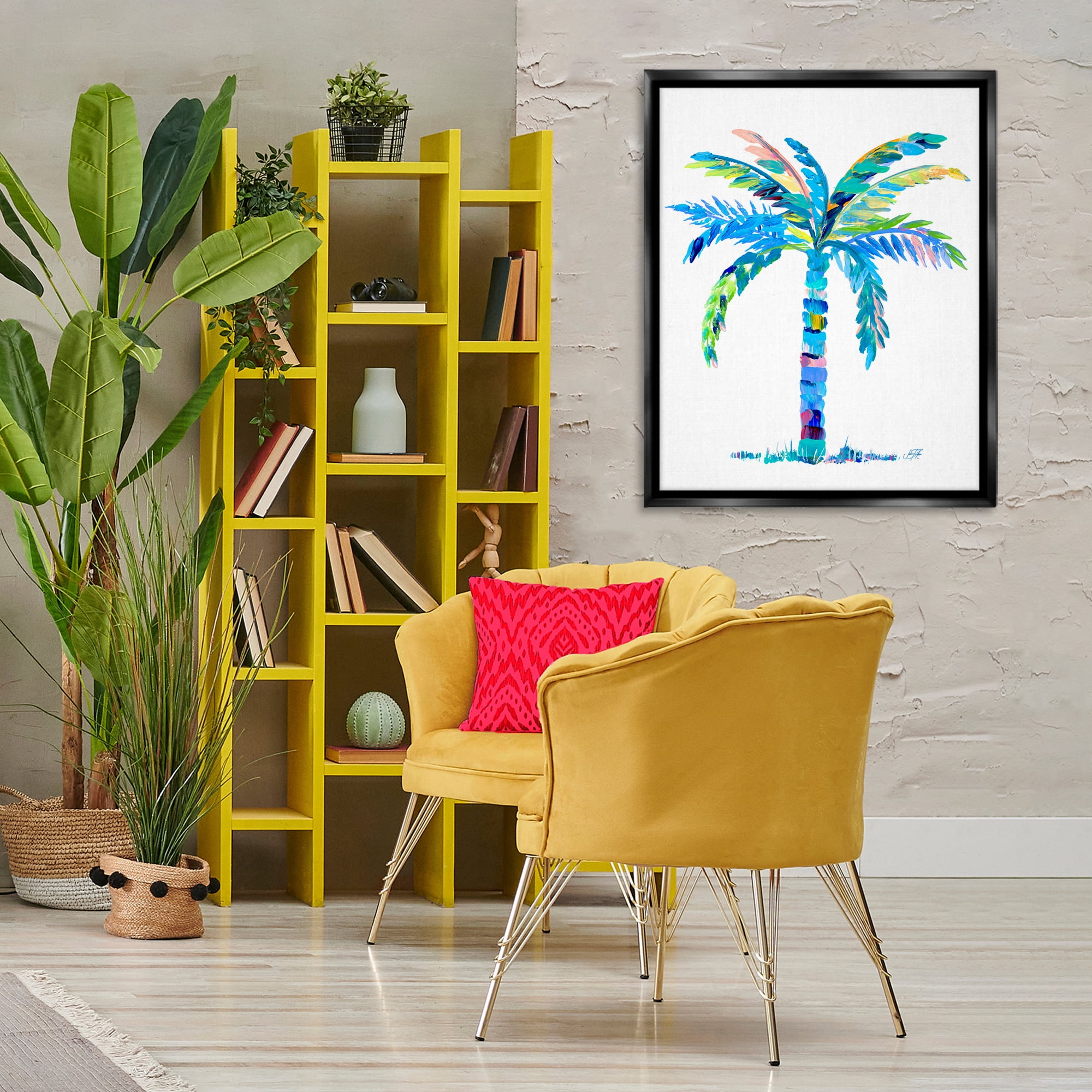 Stupell Industries Bold Blue Palm Tree Botanical & Floral Painting Black Floater Framed Canvas Art Print Wall Art, 25 x 31