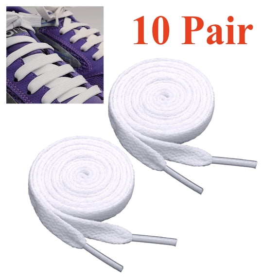10 Pairs White Shoelaces - 47 Inch 8mm Flat Laces for Replacement, Flat Shoelaces Hiking Boots Strings Drawstrings for Athletic Sneakers Boots & Shoes