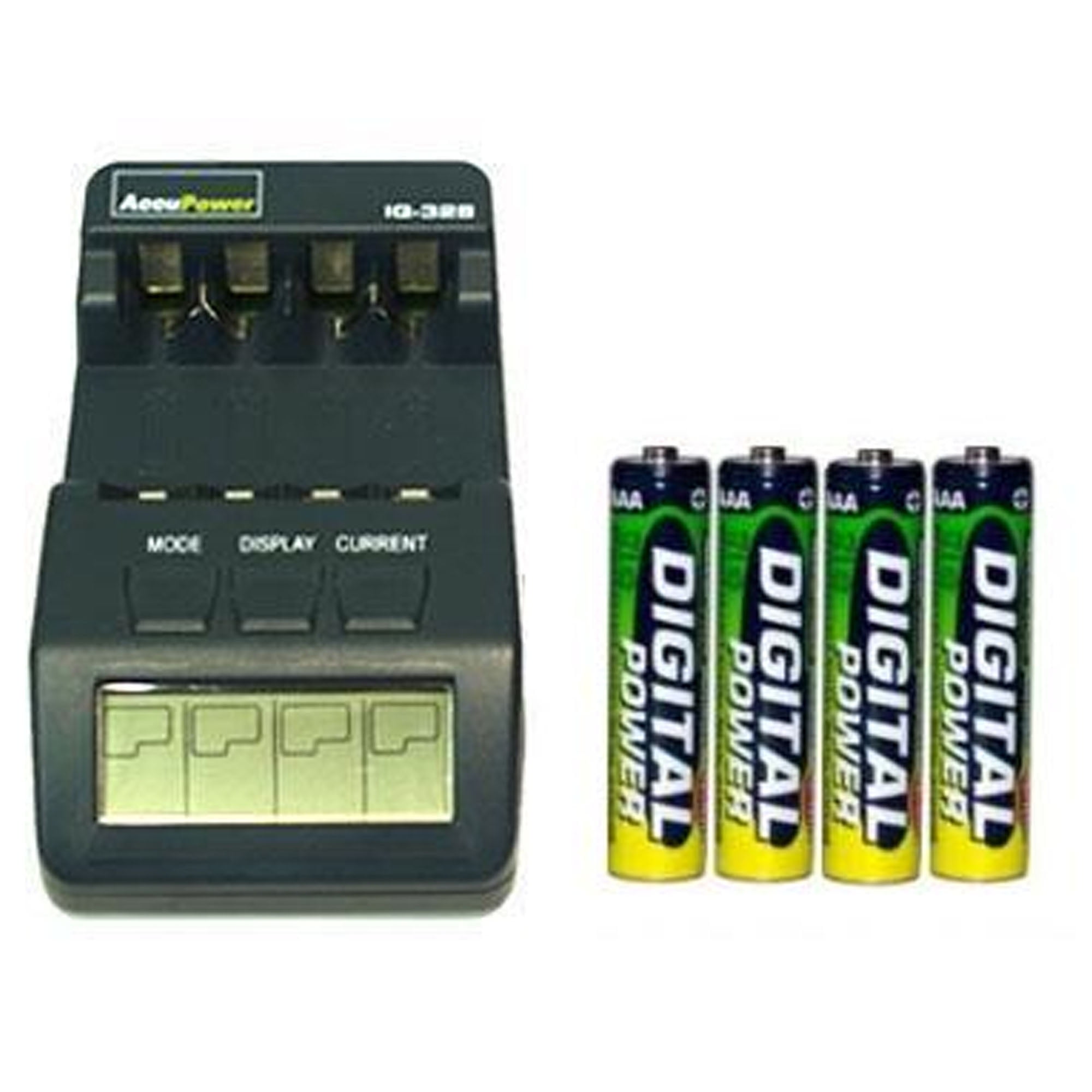 IQ328 AA / AAA LCD Charger + 4 AAA NiMH AccuPower Micro Batteries