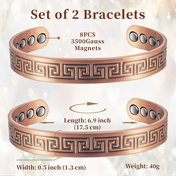 Wollet Copper Magnetic Bracelet for men, 6.89'' , Adjustable Copper Jewelry Gifts,Set of 2