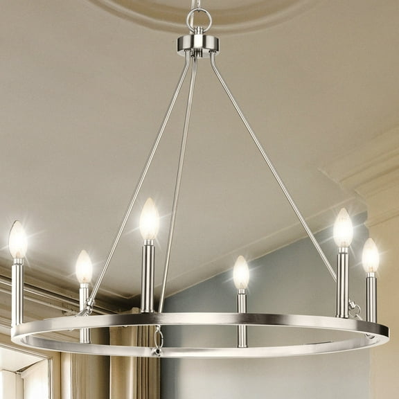 Luxury Modern Farmhouse Chandelier, Brushed Nickel, UHP4600