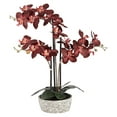 thumbnail image 2 of Red Orchid Flower Arrangement Potted - 24" Faux Silk Artificial Plant in Crackle Gray Vase - Realistic Home Decor for Living Room, Office, Bedroom, Kitchen, 2 of 6