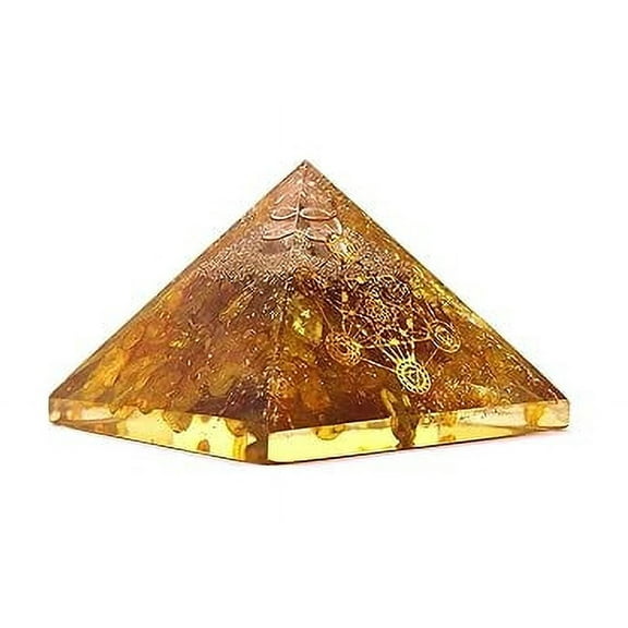 Jet Energized Handmade Citrine Orgone Metatron Pyramid 2.5 inch Attracts Wealth Prosperity Creativity Happiness Spiritual Abundance