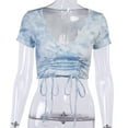 thumbnail image 5 of Kiapeise Women Top, Summer Tie Dyeing Pattern Short Sleeve Outfit, Slim Crop Drawing Straps Deep V-Neck, 5 of 8