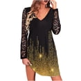 thumbnail image 2 of FcBaudy Robe à Manches Longues Col en V, Robes d'Été pour Femmes, Robes Mode Femmes Robe Imprimée Dentelle Patchwork Manches Longues Col en V Mini Robes Femmes Robe, 2 of 4
