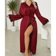 thumbnail image 2 of Kaemgyyd Satin Robes for Women Lace Trim Long Sleeve Silk Bathrobe Soft Full Length Sleepwear Mesh Bridesmaid Wedding Party Robes, 2 of 7