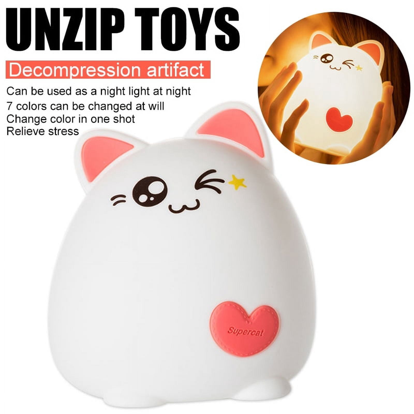 Children Night Light LED Cute Silicone Cat Lamp Lighting Modes/USB Rechargeable/Timing Off Remote&Tap Control Night Light for Kids Nursery Baby Bedroom Living Room Birthday Gift