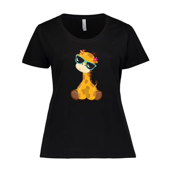Inktastic Giraffe With Blue Sunglasses, Cute Giraffe Women's Plus Size T-Shirt