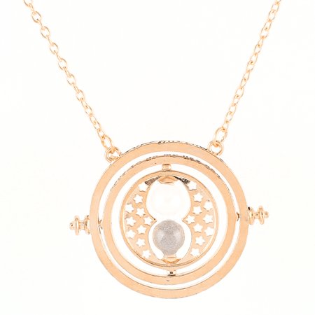 Porcelain Vintage Necklace - Vintage Style Rotating Hourglass Sand Timer Pendant Necklace Gold Tone