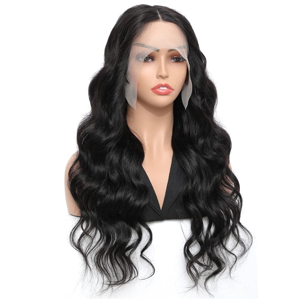 Body Wave Human Hair Wigs for Black Women Lace Front Wigs Human Hair Pre Plucked 180% Density Brazilian Virgin 13x4x1 T Part Lace Wig with Baby hair Natural Black Color(20 Inch)