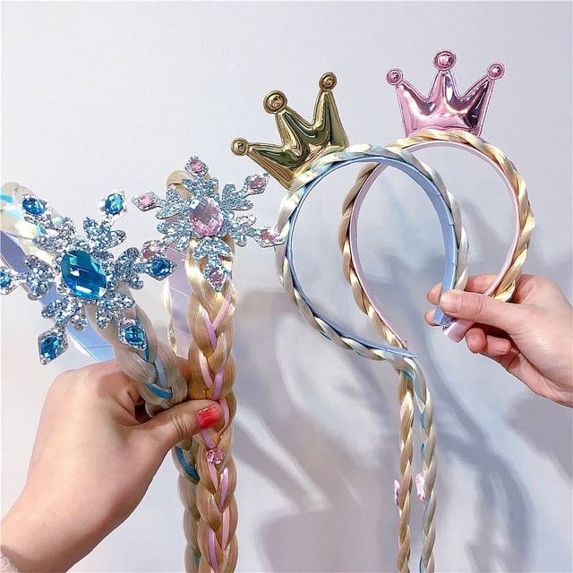 Peluca infantil de color con trenza de corona, correa para el cabello, accesorios para el cabello, peluca de princesa para juego de rol en el escenario