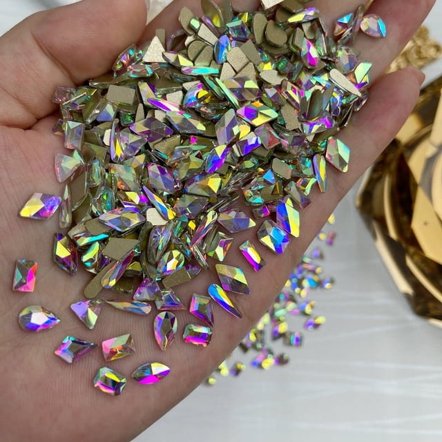 Decoración de uñas con diamantes de imitación de fondo plano con forma especial, mezcla de diamantes minerales negros, diamantes de imitación plateados Super Flash, paquete de 50