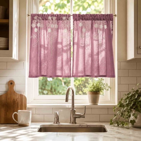 Kugisaki 2 Panels Boho Embroidered Window Kitchen Tier Set Rod Pocket Short Curtain for Bathroom Kitchen Cafe Curtains