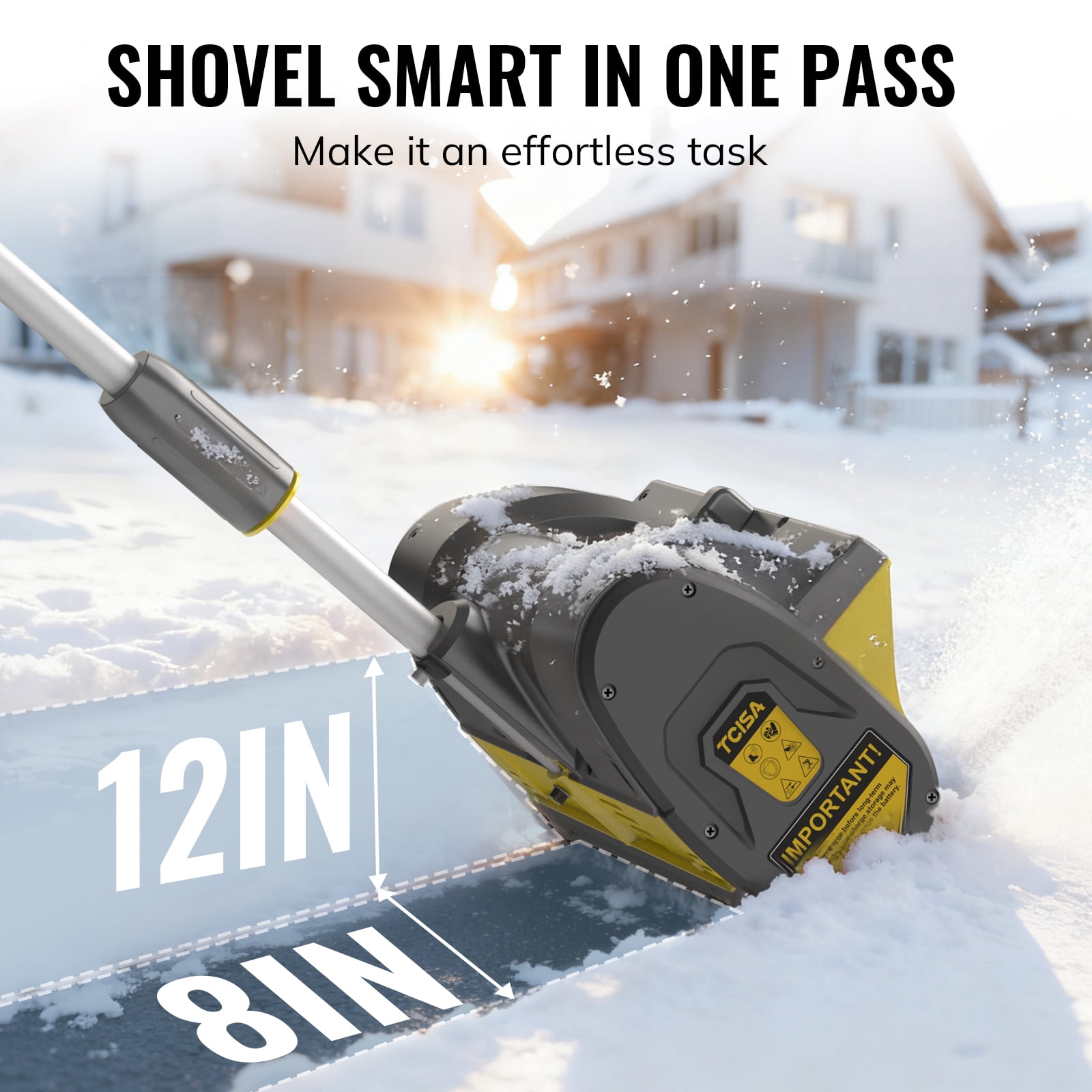 Tcisa 12" Electric Snow Shovel  Cordless with 20V 4Ah Battery, Lightweight Snow Blower, with Adjustable 180° Snow Throw,  for Driveway, Patio & Sidewalk