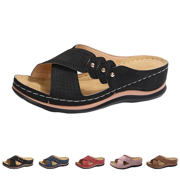 RotHome Orthopedic Wedge Sandals for Women Dressy Low Heel Comfortable Walking Arch Support Casual Slip On Summer Shoes Trendy Sandalias de Mujer