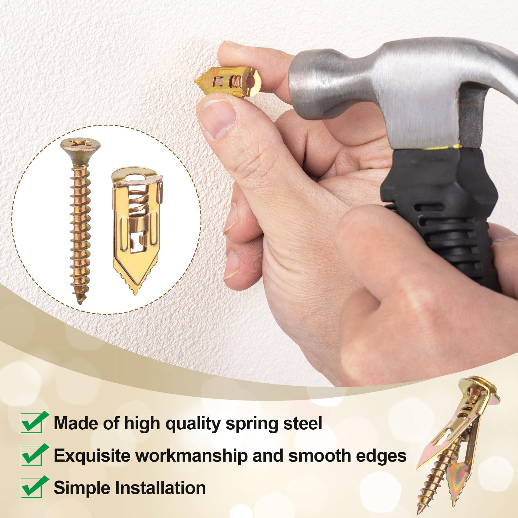 36PCS Self-Drilling Drywall Anchors, Zinc Plated Steel Screws and Anchors Kit Heavy Duty, No Drill or Holes in Wall, for Garden Statues, Patio Furniture, TV, Shelf Straps, Cabinets - 3 Sizes