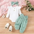 thumbnail image 2 of XUELUO Baby Girls Outfit Sets Long Sleeve Ruffle Bow Bodysuit + Pants + Headband 3-Piece Early Spring Soft Daily Clothes, 2 of 9