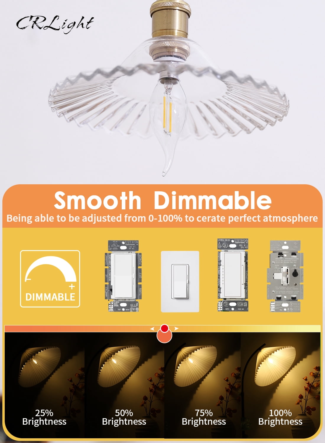 CRLight LED Dimmable 2W 25W Equivalent Warm White E12 C35 Decorative Light Bulbs, 10 Pack