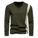 thumbnail image 2 of Blusas y camisas de manga larga con cuello en V para hombre, pulóveres casuales de retazos, camisetas de manga larga con cuello en V, blusas para hombre., 2 of 5