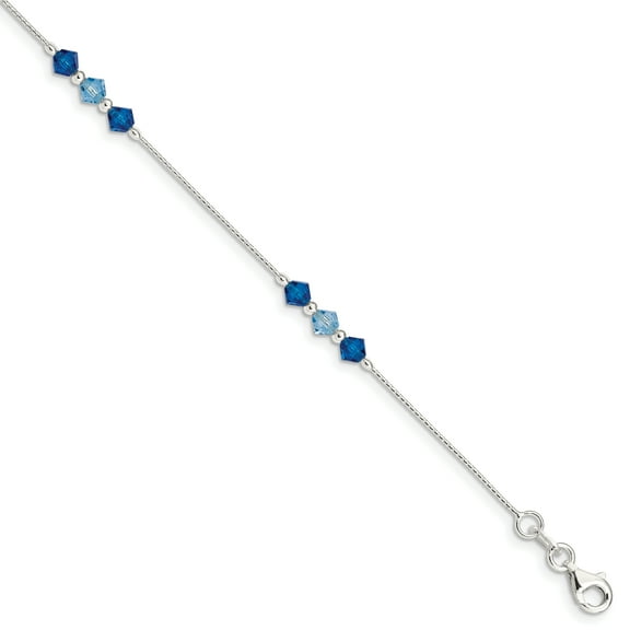 Primal Silver Sterling Silver Polished Aquamarine Capri Blue Glass Bead Bracelet