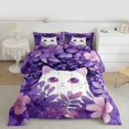 thumbnail image 2 of Homewish Cute Kitten Animal Queen Comforter Set for Teen, Cartoon Garden Cat Bedding Sets, Dreamy Purple Flower Reversible Bedding Comforter Set, Luxury Bedroom Decor, 3 Pieces, 2 of 8