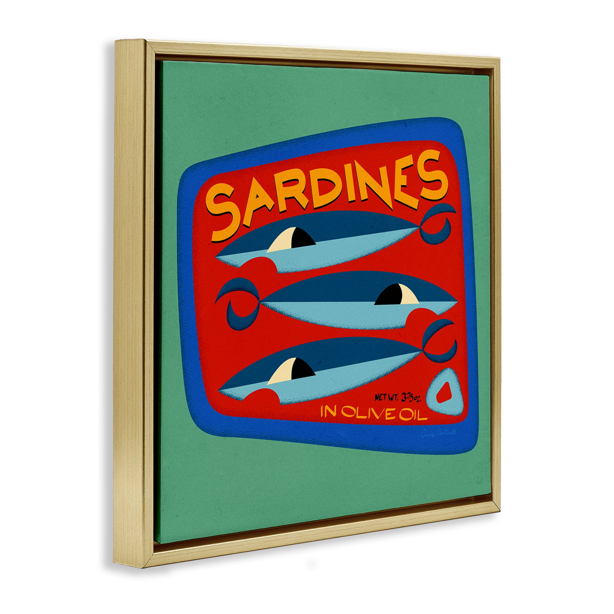 Stupell Industries Bold Sardines Can Food & Beverage Painting Gold Floater Framed Canvas Art Print Wall Art, 25 x 25