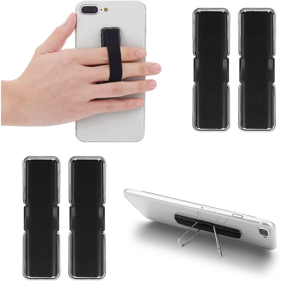 Finger Strap Phone Holder, 4pcs Cell Phone Grip Holder, Elastic Finger Holder for Mobile Phone, Anti-slip Elastic Phone Strap Stands, Phone Handle Grips for Smartphones, Small Tablets(Black)