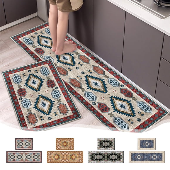 Non-Slip Kitchen Rug Set of 2 - Anti Fatigue Floor Mats for Sink & Stove, Washable Absorbent Bathroom and Kitchen Mats