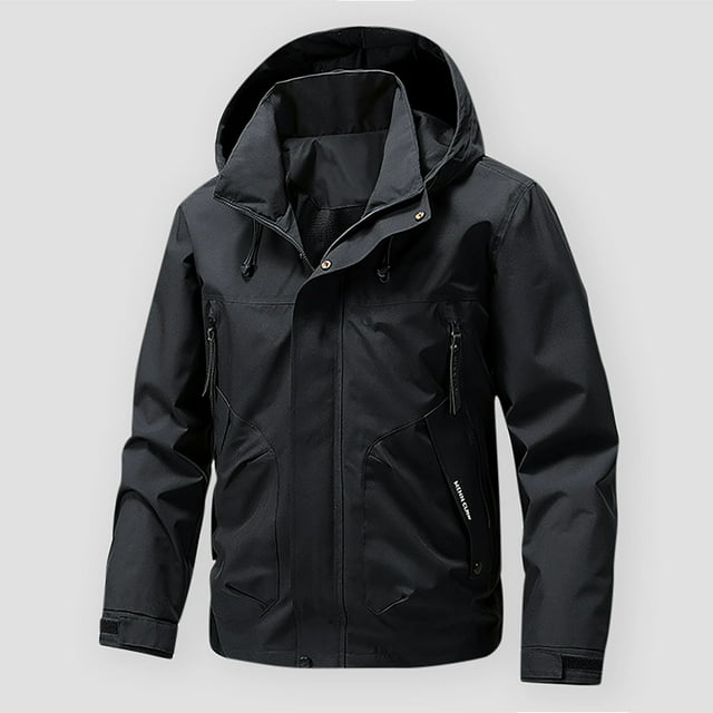 Viluyesy Coupe-Vent Imperméable pour Homme, Veste à Capuche à Fermeture Éclair Complète, Plein Air, Randonnée, Décontractée, Manteau Coupe-Vent Noir 3TG
