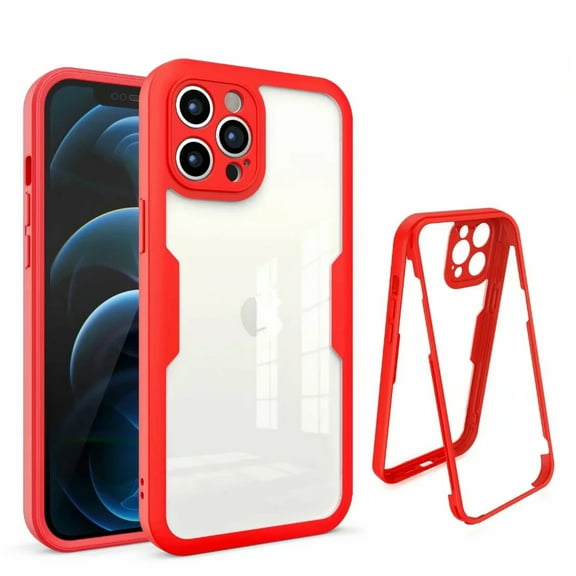 Clear Case for iPhone 11 Pro Max (6.5 Inch), Acrylic Clear Back Cover, Built-in Screen Portector, Cute Silicone Case, Shock-Absorbent Dust/Dirt Proof Phone Cases, Slim Fit Lightweight Case (Red)