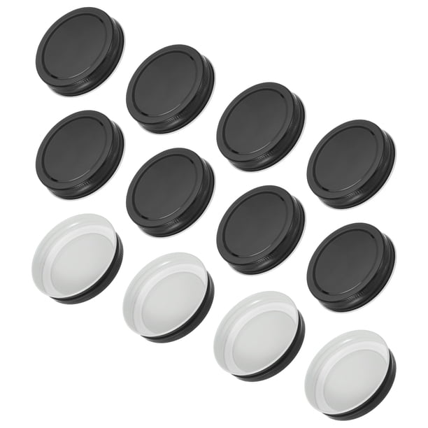 12 Pcs Tapas para Frascos Mason, Tapas de Lata de Colores con etiqueta para Frasco Mason de Boca Regular para Fermentación, Conservación de Comidas, Congelación, Preservación, Negro (70mm)
