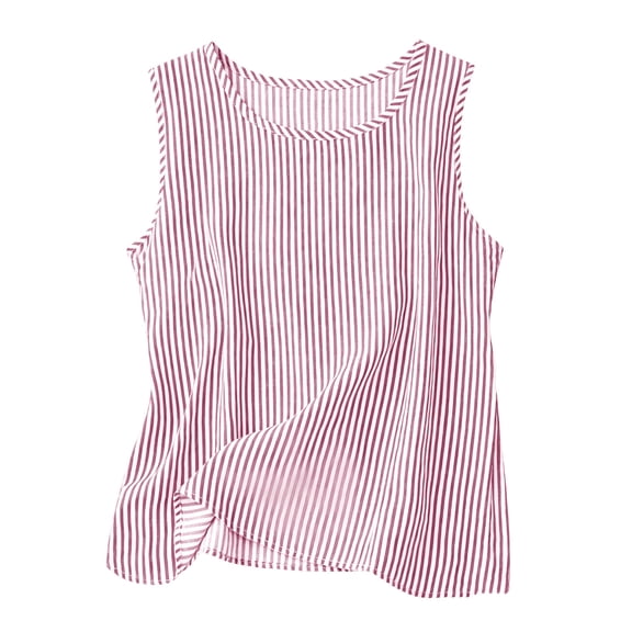 VEKDONE Women's Striped Tank Tops Summer Sleeveless Crewneck Tunic Tops Casual Loose Fit Lightweight Cotton Tanks Fashion Daily Wear Vests Beach Shirts Pink XXXL