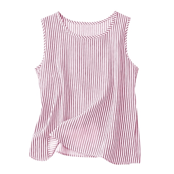Camisas Y Tops de Verano de Mujer Cuello Redondo Camisa sin Mangas de Rayas Tela Cómoda Casual para Citas, Ocasional, Fiesta, Playa, Trabajo
