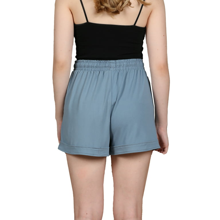 Doublju Women Elastic Waist Comfy Casual Summer Shorts with Pockets High DenimBlue in Denim | XL