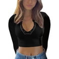 thumbnail image 1 of Playeras,Blusas y Tops,Ropa para Mujer Lindo camisetas sin mangas para las mujeres Camiseta sin mangas con cuello en V para mujer, manga larga, espalda , cuello (Black, S), 1 of 7
